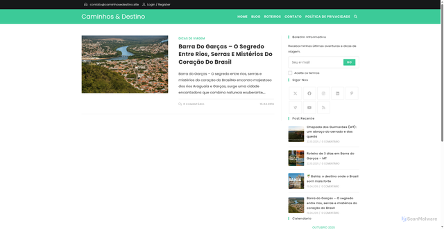 Security scan screenshot of https://caminhosedestinos.site/tag/miscellaneous/