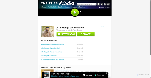 Security scan screenshot of https://www.christianradio.com/ministry/the-alternative/a-challenge-of-obedience-1252043.html