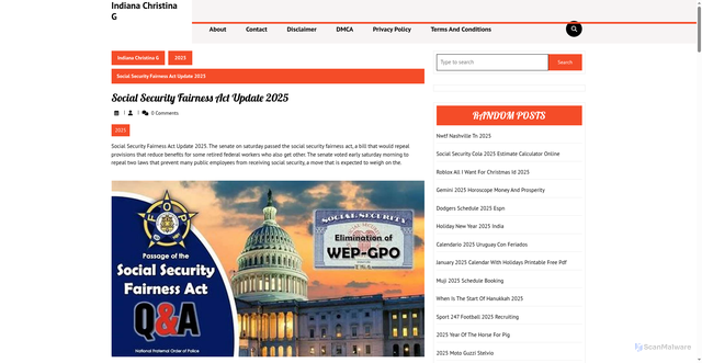 Security scan screenshot of https://indianachristinag.pages.dev/yphvh-social-security-fairness-act-update-2025-atthr/