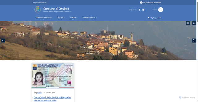 Security scan screenshot of https://www.comune.ossimo.bs.it