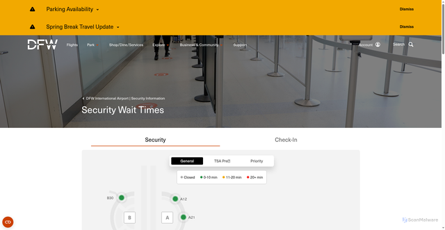 Security scan screenshot of https://www.dfwairport.com/security/