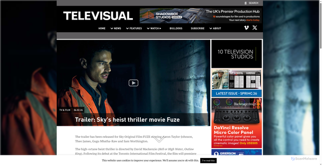 Security scan screenshot of https://www.televisual.com/news/trailer-skys-heist-thriller-movie-fuze/