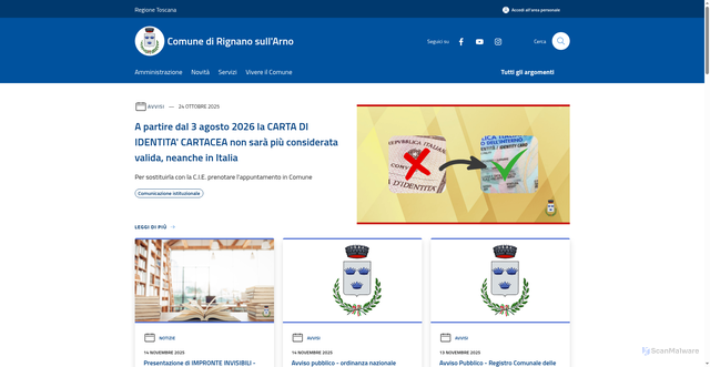Security scan screenshot of https://www.comune.rignano-sullarno.fi.it/it