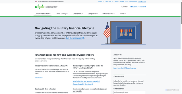 Security scan screenshot of https://www.consumerfinance.gov/consumer-tools/military-financial-lifecycle