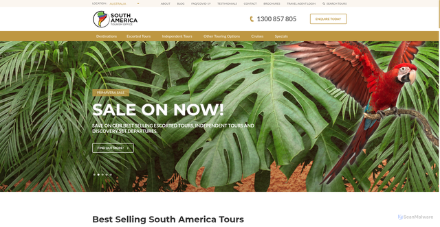 Security scan screenshot of https://southamericatourism.com/