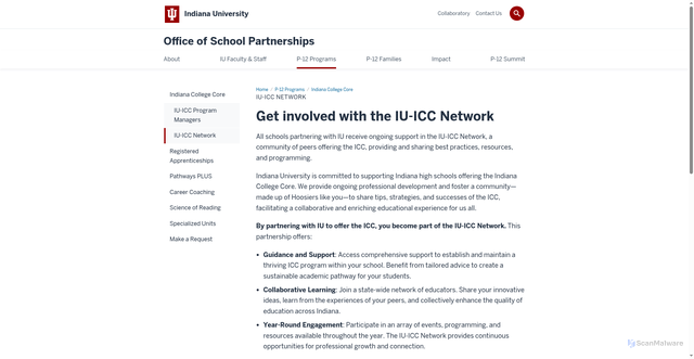 Security scan screenshot of https://schoolpartnerships.iu.edu/p-12-educators/become-an-icc-partner/iu-icc-network.html