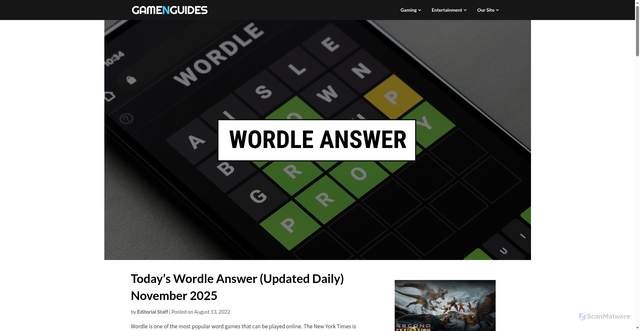 Security scan screenshot of https://www.gamenguides.com/todays-wordle-answer