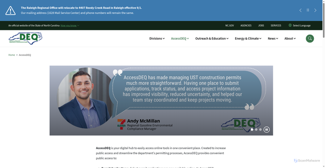 Security scan screenshot of https://portal.deq.nc.gov