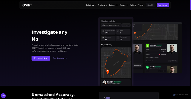 Security scan screenshot of https://osint.industries