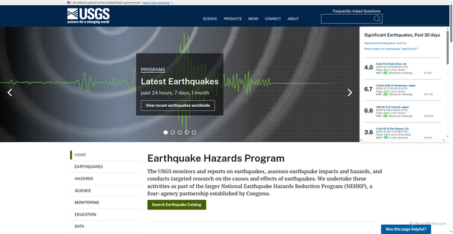 Security scan screenshot of https://www.usgs.gov/programs/earthquake-hazards