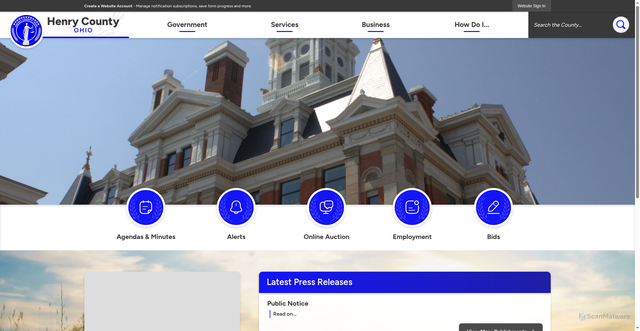 Security scan screenshot of https://henrycountyohio.gov/