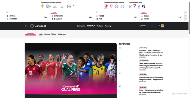 Security scan screenshot of https://es.concacaf.com/competitions/w-championship/index