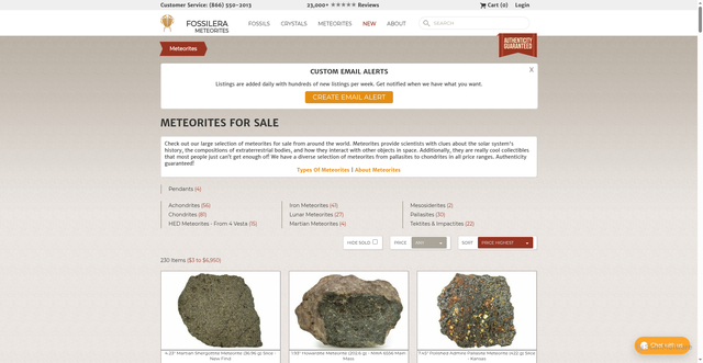 Security scan screenshot of https://www.fossilera.com/meteorites-for-sale?srsltid=AfmBOoqXsV1pdX0i4NdkUj9l5AsRZh90xNWVBYYy4cN4h0TN6NSiX003