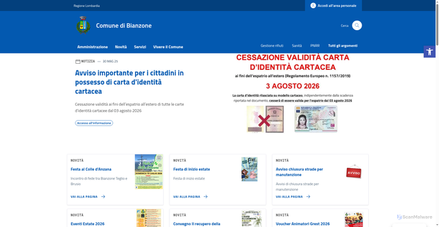 Security scan screenshot of https://www.comune.bianzone.so.it