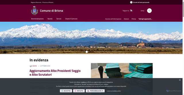 Security scan screenshot of https://www.comune.briona.no.it/it-it/home