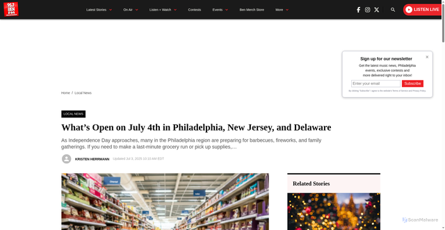Security scan screenshot of https://957benfm.com/2025/07/03/whats-open-on-july-4th-in-philadelphia-new-jersey-and-delaware/