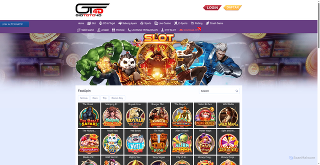 Security scan screenshot of https://lagiimlek.top/desktop/game/slot/fastspin