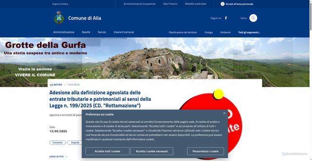 Security scan screenshot of https://www.comune.alia.pa.it