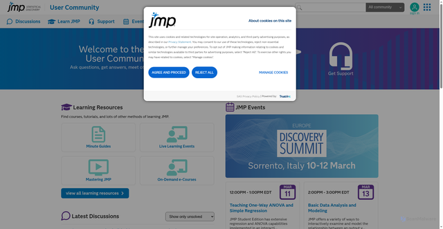 Security scan screenshot of https://community.jmp.com