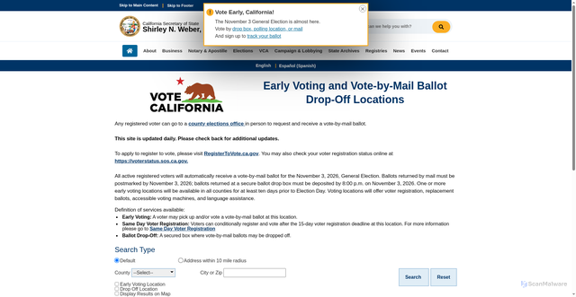 Security scan screenshot of https://caearlyvoting.sos.ca.gov/