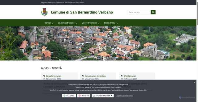 Security scan screenshot of https://www.comune.sanbernardinoverbano.vb.it/it-it/home
