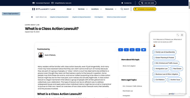 Security scan screenshot of https://www.oflaherty-law.com/learn-about-law/what-is-a-class-action-lawsuit