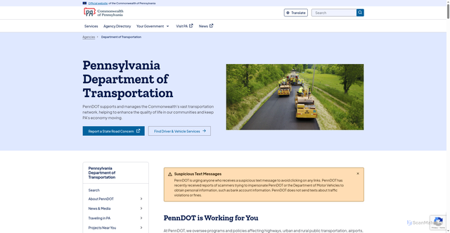 Security scan screenshot of https://www.pa.gov/agencies/penndot#sortCriteria=%40copapwpeffectivedate%20descending
