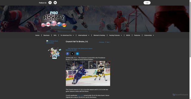 Security scan screenshot of https://prohockeynews.com/crunch-fall-to-bruins-3-1/