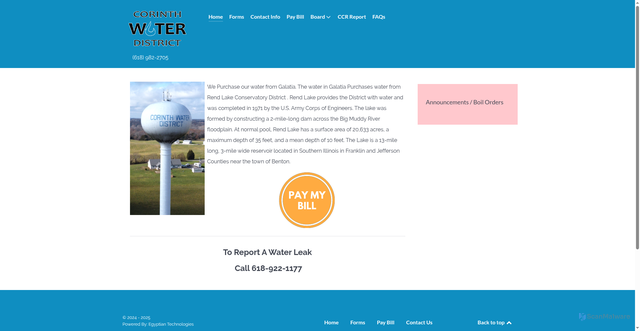 Security scan screenshot of https://corinthwaterdistrictil.gov/