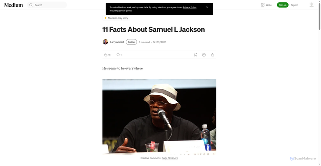 Security scan screenshot of https://larrylambert269.medium.com/11-facts-about-samuel-l-jackson-c94572b27d4a