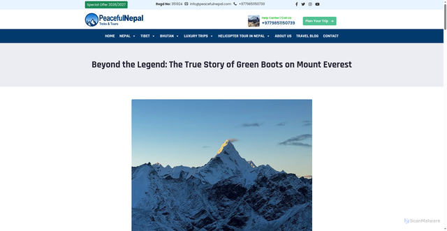 Security scan screenshot of https://peacefulnepal.com/mount-everest-green-boots/
