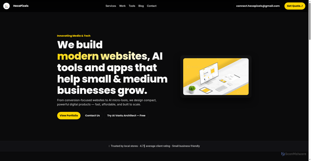Security scan screenshot of https://hexapixels.site/index.html