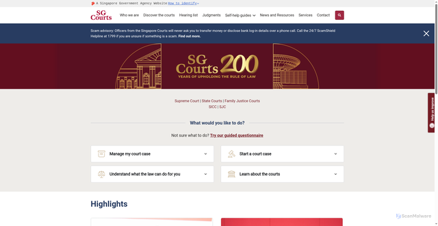 Security scan screenshot of https://www.judiciary.gov.sg/