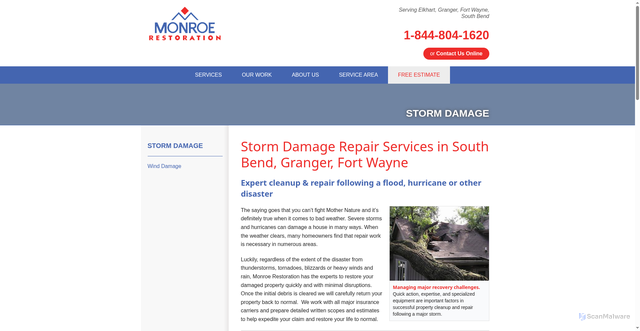 Security scan screenshot of https://www.monroerestoration.com/storm-damage.html