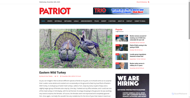 Security scan screenshot of https://patriotnewsmn.com/news/eastern-wild-turkey
