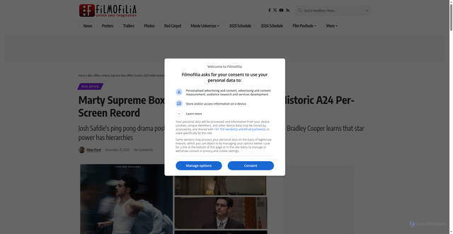 Security scan screenshot of https://www.filmofilia.com/marty-supreme-box-office-record-214632/