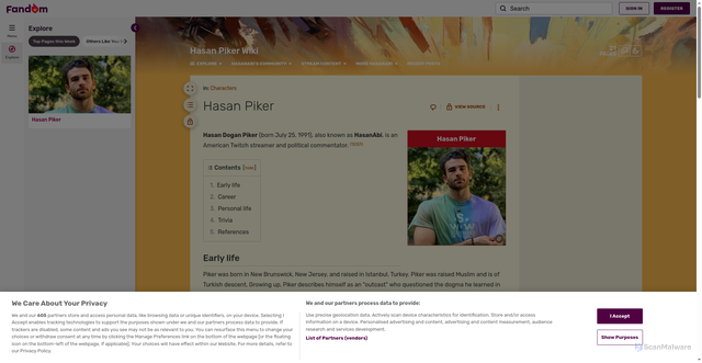 Security scan screenshot of https://hasanpiker.fandom.com/wiki/Hasan_Piker