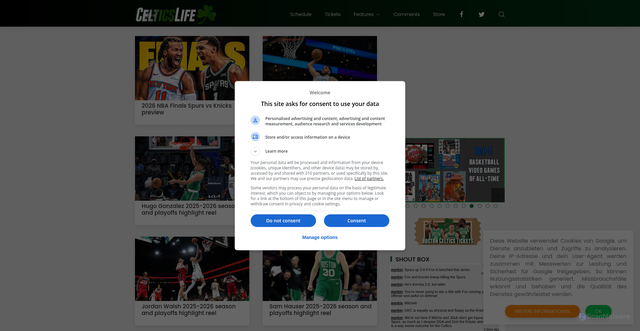 Security scan screenshot of https://www.celticslife.com/