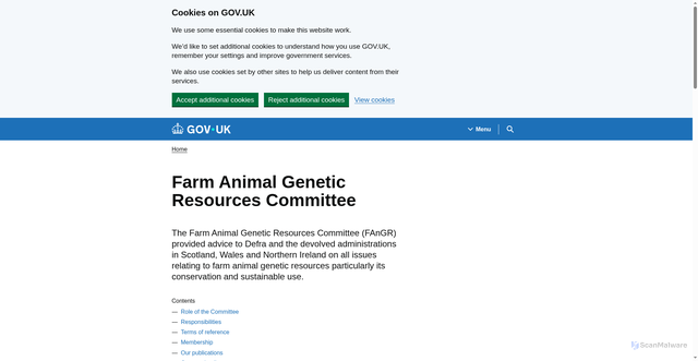 Security scan screenshot of https://www.gov.uk/government/groups/farm-animal-genetic-resources-committee-fangr