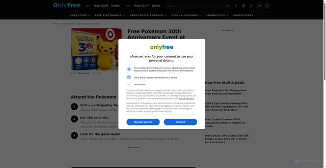 Security scan screenshot of https://www.ofree.net/free-pok-mon-30th-anniversary-event-at-target-on-september-27.html