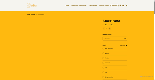 Security scan screenshot of https://www.lulascoffeeco.com/product/americano/21