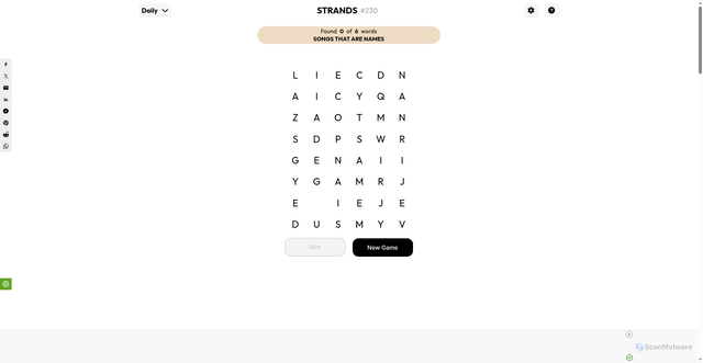 Security scan screenshot of https://strands.game/
