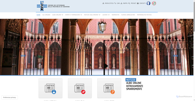 Security scan screenshot of https://www.ordinevetcremona.it/
