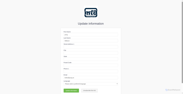 Security scan screenshot of https://cw292.infusionsoft.com/app/optOut/0/dbb0325de40b345a/59865225/9145ddff6d06165a