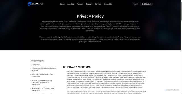 Security scan screenshot of https://identillect.com
