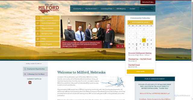Security scan screenshot of https://milfordne.gov/