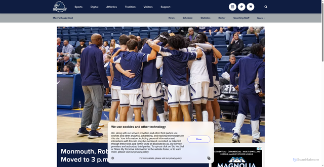 Security scan screenshot of https://monmouthhawks.com/news/2025/11/17/mens-basketball-monmouth-robert-morris-nov-23-game-time-moved-to-3-pm.aspx