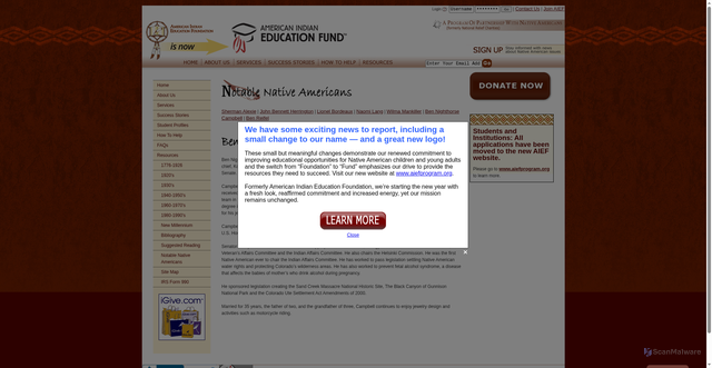 Security scan screenshot of http://secure.nativepartnership.org/site/PageServer?pagename=aief_hist_nna_bencampbell