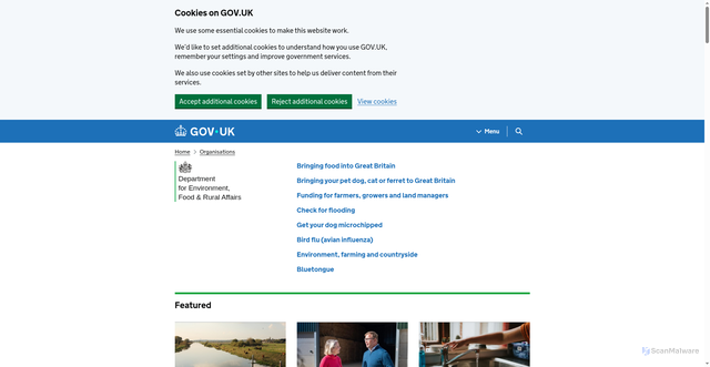 Security scan screenshot of https://www.gov.uk/government/organisations/department-for-environment-food-rural-affairs