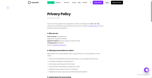 Security scan screenshot of https://www.captivewifi.com/privacy-policy